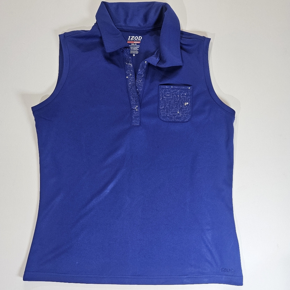 Izod Perform X Golf Tank Womens Medium Blue Polo Style Sequined Basix Activewear